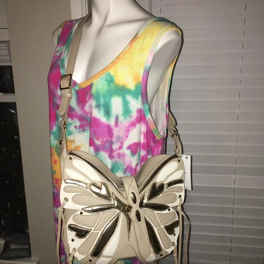 Betsey Johnson Butterfly Crossbody Purse = NWT Gold & Beige Last One - Picture 3 of 7